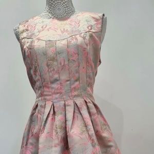 Oasis Pink Gold Jacquard Floral Pleated Dress 12 VGC OCCASION PROM PARTY